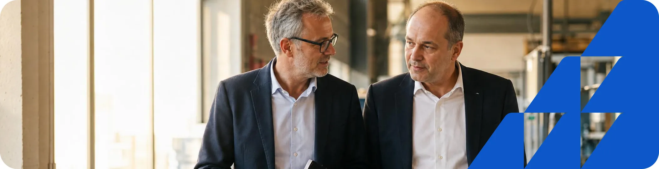 Deux dirigeants échangent lors d'une visite de site industriel