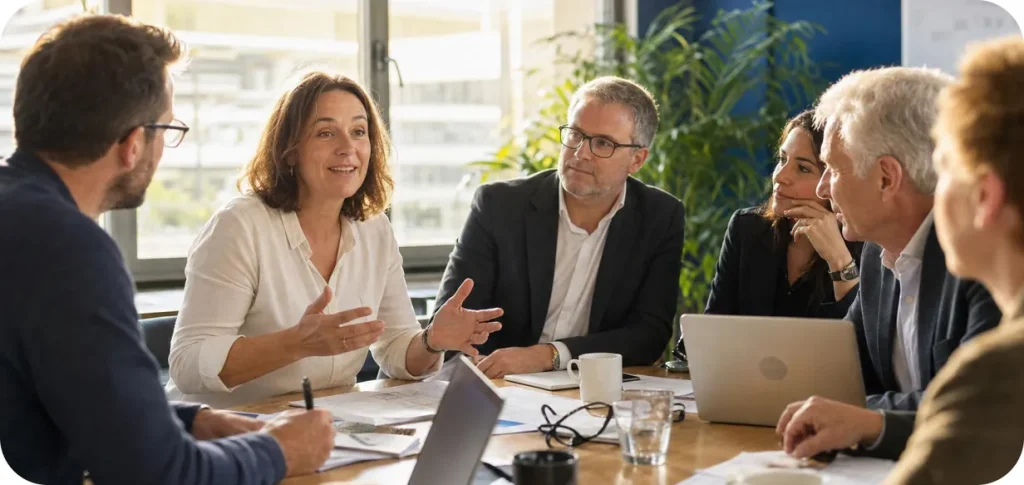 Réunion de conseil d'administration autour d'une table de travail